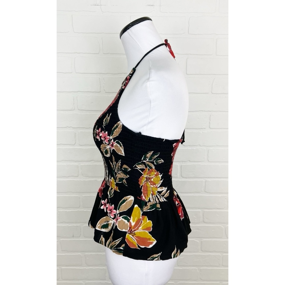 Patrons of Peace Smocked Stretchy Floral Halter Tank Black Top Size Small - Picture 3 of 7